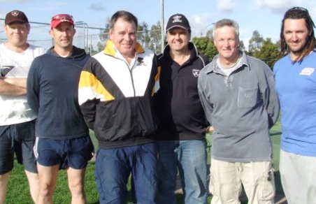 *Former Test cricketer Jim Higgs with Moonee Valley's Under 14 coaching panel: L-R Darren Nagle, Matt Hogg, Jim Higgs, Ross Aitken, Brad D'Elton and Shannon Brooks.